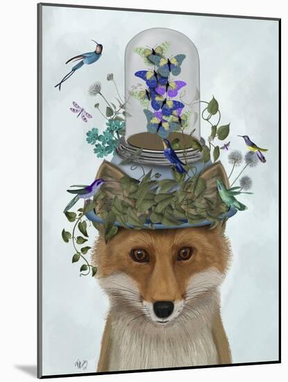 Fox with Butterfly Bell Jar-Fab Funky-Mounted Art Print