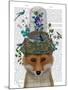 Fox with Butterfly Bell Jar-Fab Funky-Mounted Art Print