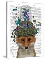 Fox with Butterfly Bell Jar-Fab Funky-Stretched Canvas