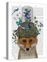 Fox with Butterfly Bell Jar-Fab Funky-Stretched Canvas