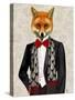 Fox with Red Bow Tie-Fab Funky-Stretched Canvas