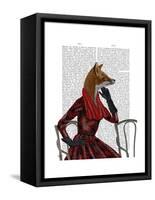 Fox with Red Scarf-Fab Funky-Framed Stretched Canvas