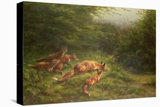 Foxes Waiting for the Prey-Carl Friedrich Deiker-Stretched Canvas