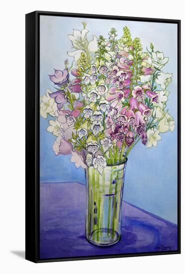 Foxgloves and Campanulas, 2005-Joan Thewsey-Framed Stretched Canvas