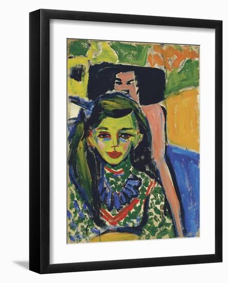 Fränzi in Front of Carved Chair, 1910-Ernst Ludwig Kirchner-Framed Giclee Print