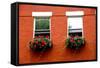 Fragment of a Red Brick House in Boston Historical North End with Wrought Iron Flower Boxes-elenathewise-Framed Stretched Canvas