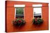 Fragment of a Red Brick House in Boston Historical North End with Wrought Iron Flower Boxes-elenathewise-Stretched Canvas