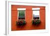 Fragment of a Red Brick House in Boston Historical North End with Wrought Iron Flower Boxes-elenathewise-Framed Photographic Print