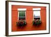 Fragment of a Red Brick House in Boston Historical North End with Wrought Iron Flower Boxes-elenathewise-Framed Photographic Print