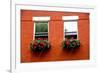 Fragment of a Red Brick House in Boston Historical North End with Wrought Iron Flower Boxes-elenathewise-Framed Photographic Print