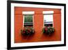 Fragment of a Red Brick House in Boston Historical North End with Wrought Iron Flower Boxes-elenathewise-Framed Photographic Print