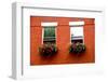 Fragment of a Red Brick House in Boston Historical North End with Wrought Iron Flower Boxes-elenathewise-Framed Photographic Print