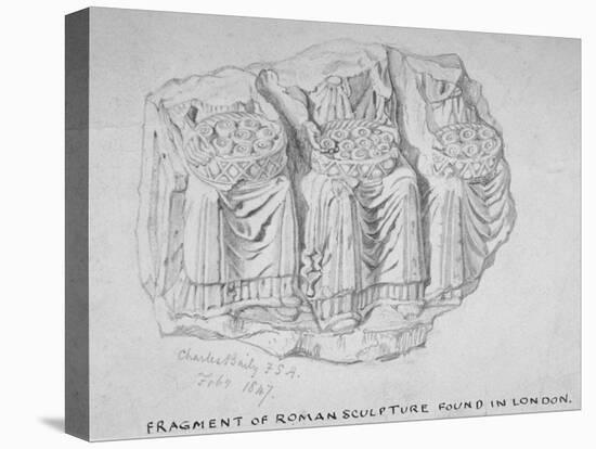 Fragment of Roman Sculpture Found in Hart Street, Crutched Friars, City of London, 1847-Charles Baily-Stretched Canvas