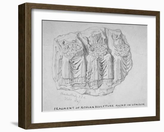 Fragment of Roman Sculpture Found in Hart Street, Crutched Friars, City of London, 1847-Charles Baily-Framed Giclee Print