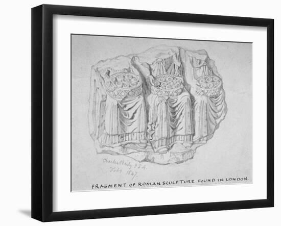 Fragment of Roman Sculpture Found in Hart Street, Crutched Friars, City of London, 1847-Charles Baily-Framed Giclee Print