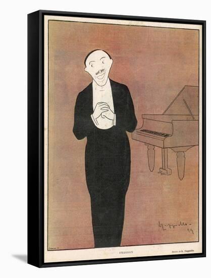 Fragson Stands in Front of His Piano-Leonetto Cappiello-Framed Stretched Canvas