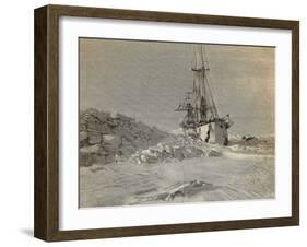 Fram on Narrow Passage Through Ice, Engraving from Report of Fram Expedition of 1893-1896-Fridtjof Nansen-Framed Giclee Print