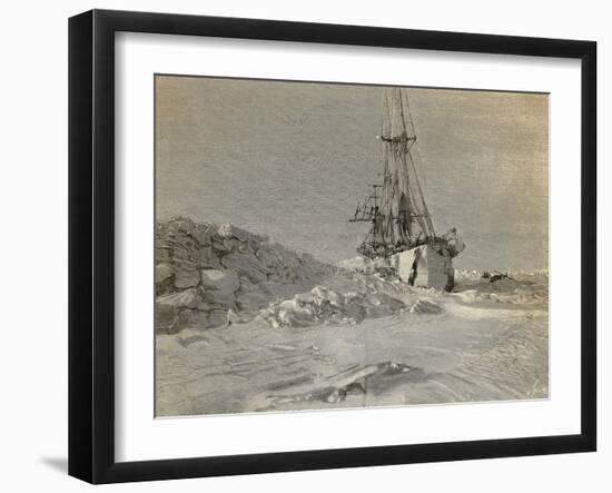 Fram on Narrow Passage Through Ice, Engraving from Report of Fram Expedition of 1893-1896-Fridtjof Nansen-Framed Giclee Print