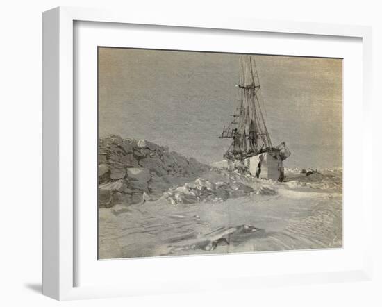 Fram on Narrow Passage Through Ice, Engraving from Report of Fram Expedition of 1893-1896-Fridtjof Nansen-Framed Giclee Print