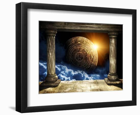 Frame With Two Old Columns And Maya Calendar-frenta-Framed Art Print