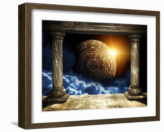 Frame With Two Old Columns And Maya Calendar-frenta-Framed Art Print