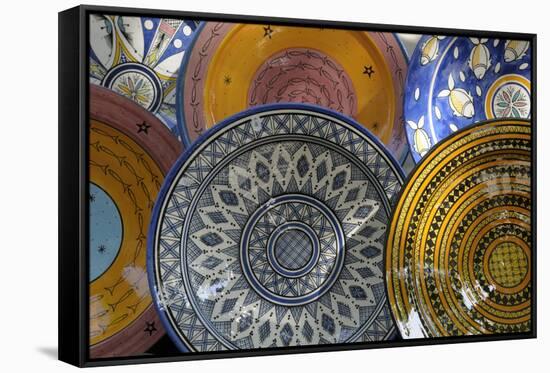 France, Aix-En-Provence. Ceramic Plates, Cours Mirabeau Market-Kevin Oke-Framed Stretched Canvas