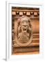 France, Alsace, Colmar. Gargoyle head on the facade of Maison des Tetes.-Janis Miglavs-Framed Premium Photographic Print