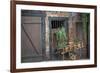 France, Alsace, Colmar. Rustic wooden wagon draped with plants.-Janis Miglavs-Framed Premium Photographic Print