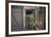 France, Alsace, Colmar. Rustic wooden wagon draped with plants.-Janis Miglavs-Framed Photographic Print