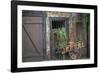 France, Alsace, Colmar. Rustic wooden wagon draped with plants.-Janis Miglavs-Framed Photographic Print