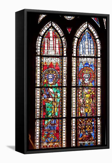 France, Alsace, Strasbourg, Strasbourg Cathedral, Stained Glass Window, Charles Martel and Charlema-Samuel Magal-Framed Stretched Canvas