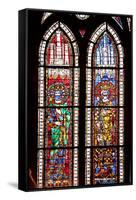 France, Alsace, Strasbourg, Strasbourg Cathedral, Stained Glass Window, Charles Martel and Charlema-Samuel Magal-Framed Stretched Canvas