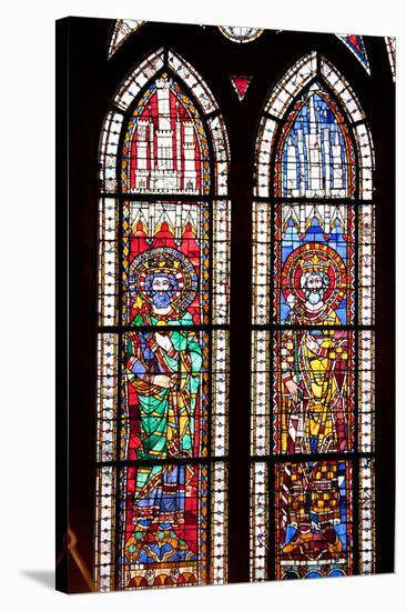 France, Alsace, Strasbourg, Strasbourg Cathedral, Stained Glass Window, Charles Martel and Charlema-Samuel Magal-Stretched Canvas