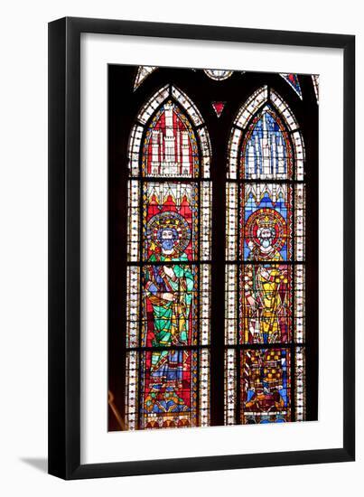 France, Alsace, Strasbourg, Strasbourg Cathedral, Stained Glass Window, Charles Martel and Charlema-Samuel Magal-Framed Photographic Print