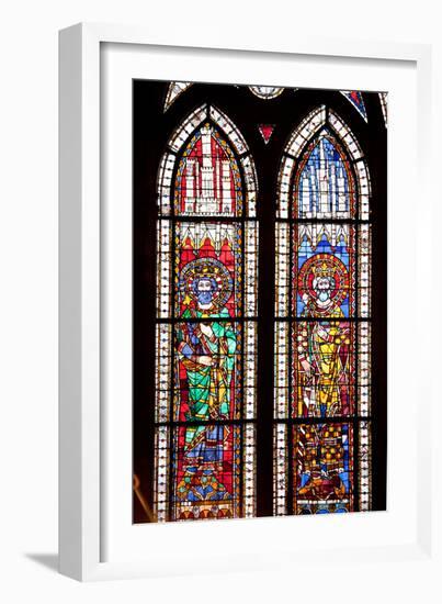 France, Alsace, Strasbourg, Strasbourg Cathedral, Stained Glass Window, Charles Martel and Charlema-Samuel Magal-Framed Photographic Print