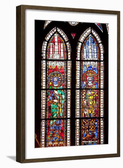 France, Alsace, Strasbourg, Strasbourg Cathedral, Stained Glass Window, Charles Martel and Charlema-Samuel Magal-Framed Photographic Print