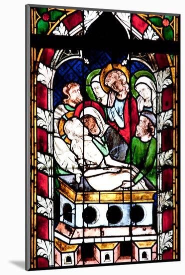 France, Alsace, Strasbourg, Strasbourg Cathedral, Stained Glass Window, Jesus is laid in a tomb-Samuel Magal-Mounted Photographic Print