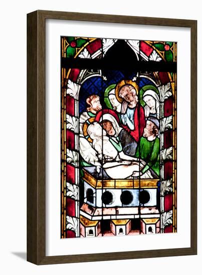 France, Alsace, Strasbourg, Strasbourg Cathedral, Stained Glass Window, Jesus is laid in a tomb-Samuel Magal-Framed Photographic Print