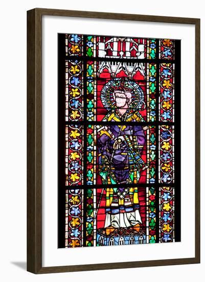 France, Alsace, Strasbourg, Strasbourg Cathedral, Stained Glass Window, Saint Valentius-Samuel Magal-Framed Photographic Print