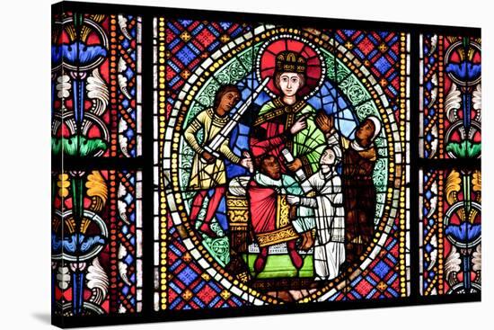 France, Alsace, Strasbourg, Strasbourg Cathedral, Stained Glass Window, Solomon Judgment-Samuel Magal-Stretched Canvas