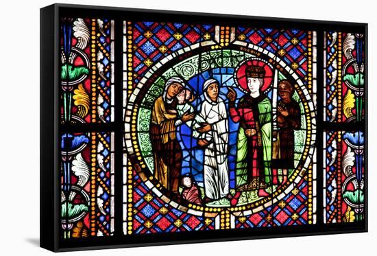 France, Alsace, Strasbourg, Strasbourg Cathedral, Stained Glass Window, Solomon Judgment-Samuel Magal-Framed Stretched Canvas