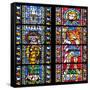 France, Alsace, Strasbourg, Strasbourg Cathedral, Stained Glass Window, St. Juste and St. Marcus-Samuel Magal-Framed Stretched Canvas