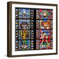 France, Alsace, Strasbourg, Strasbourg Cathedral, Stained Glass Window, St. Juste and St. Marcus-Samuel Magal-Framed Photographic Print