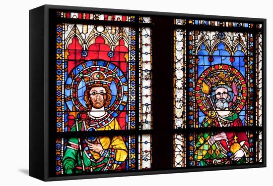 France, Alsace, Strasbourg, Strasbourg Cathedral, Stained Glass Window, Swabian Philip and Henry V-Samuel Magal-Framed Stretched Canvas