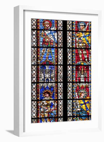 France, Alsace, Strasbourg, Strasbourg Cathedral, Stained Glass Window, Theban Legion Warriors.-Samuel Magal-Framed Photographic Print