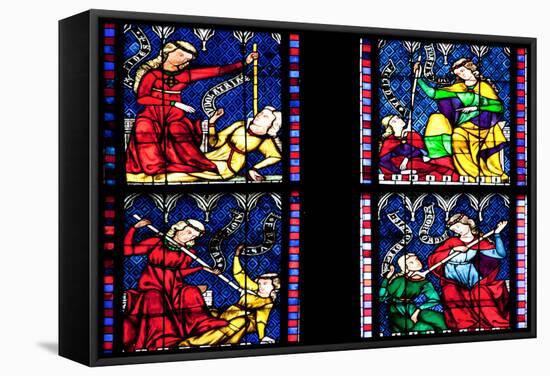France, Alsace, Strasbourg, Strasbourg Cathedral, Stained Glass Window, Vices Overcome by Virtues-Samuel Magal-Framed Stretched Canvas