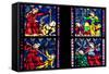 France, Alsace, Strasbourg, Strasbourg Cathedral, Stained Glass Window, Vices Overcome by Virtues-Samuel Magal-Framed Stretched Canvas