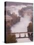 France, Aquitaine Region, Dordogne, Domme, Dordogne River Valley in Fog from the Belvedere De La Ba-Walter Bibikow-Stretched Canvas