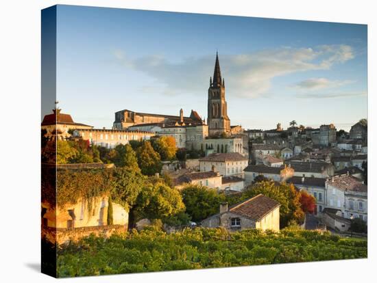 France, Aquitaine Region, Gironde Department, St-Emilion, Wine Town, Town View with Eglise Monolith-Walter Bibikow-Stretched Canvas