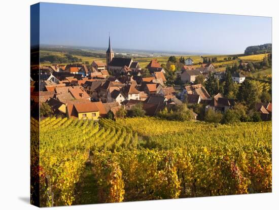 France, Bas-Rhin, Alsace Region, Alasatian Wine Route, Blienschwiller, Town Overview from Vineyards-Walter Bibikow-Stretched Canvas